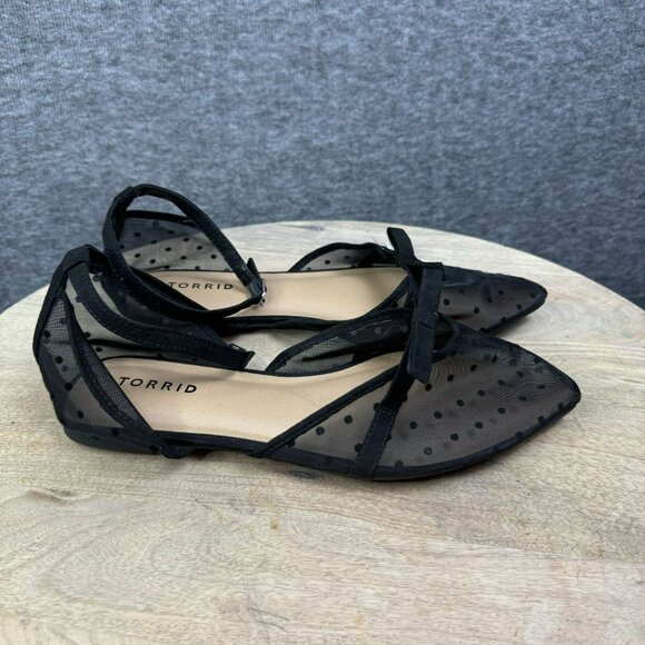 Torrid Womens Black Mesh Polka Dot Bow Flats Size 8.5 WW‎ Plus size NWT - Picture 1 of 6